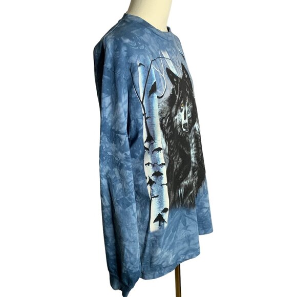 Vintage Y2K The Mountain Wolves Crewneck T Shirt L Blue Tie Dye Long Sleeve 2001 - Picture 5 of 7